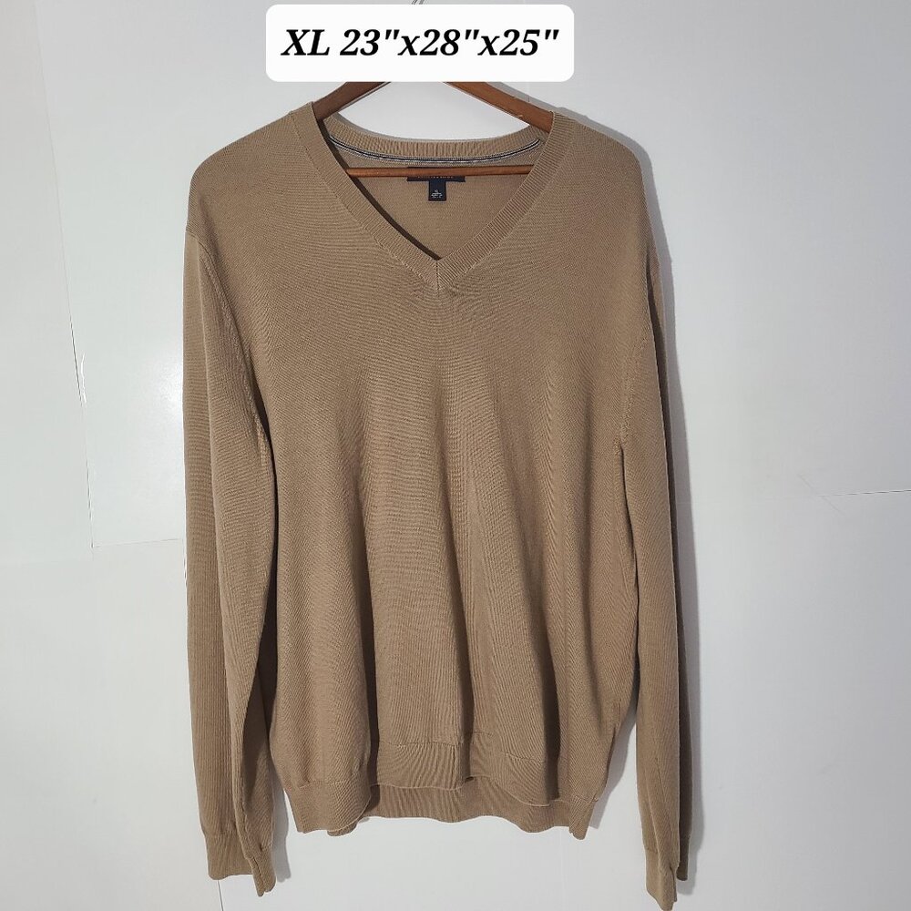 Banana Republic 100% Extra Fine Merino Wool Men's Beige V-Neck Sweater